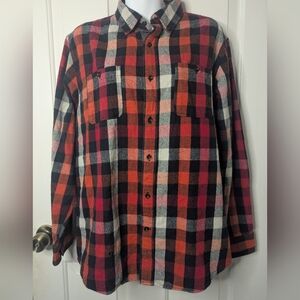VISSLA Plaid Flannel Button Up Shirt  Red/Black/Cream, Size Large